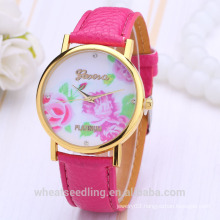 in stock cheap China products platinum dial colorful genuine leather strap flower printed quartz wrist watches for women